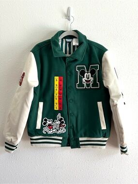Disney Mickey Mouse Green Varsity Letterman Jacket Unisex Men’s S Women’s M